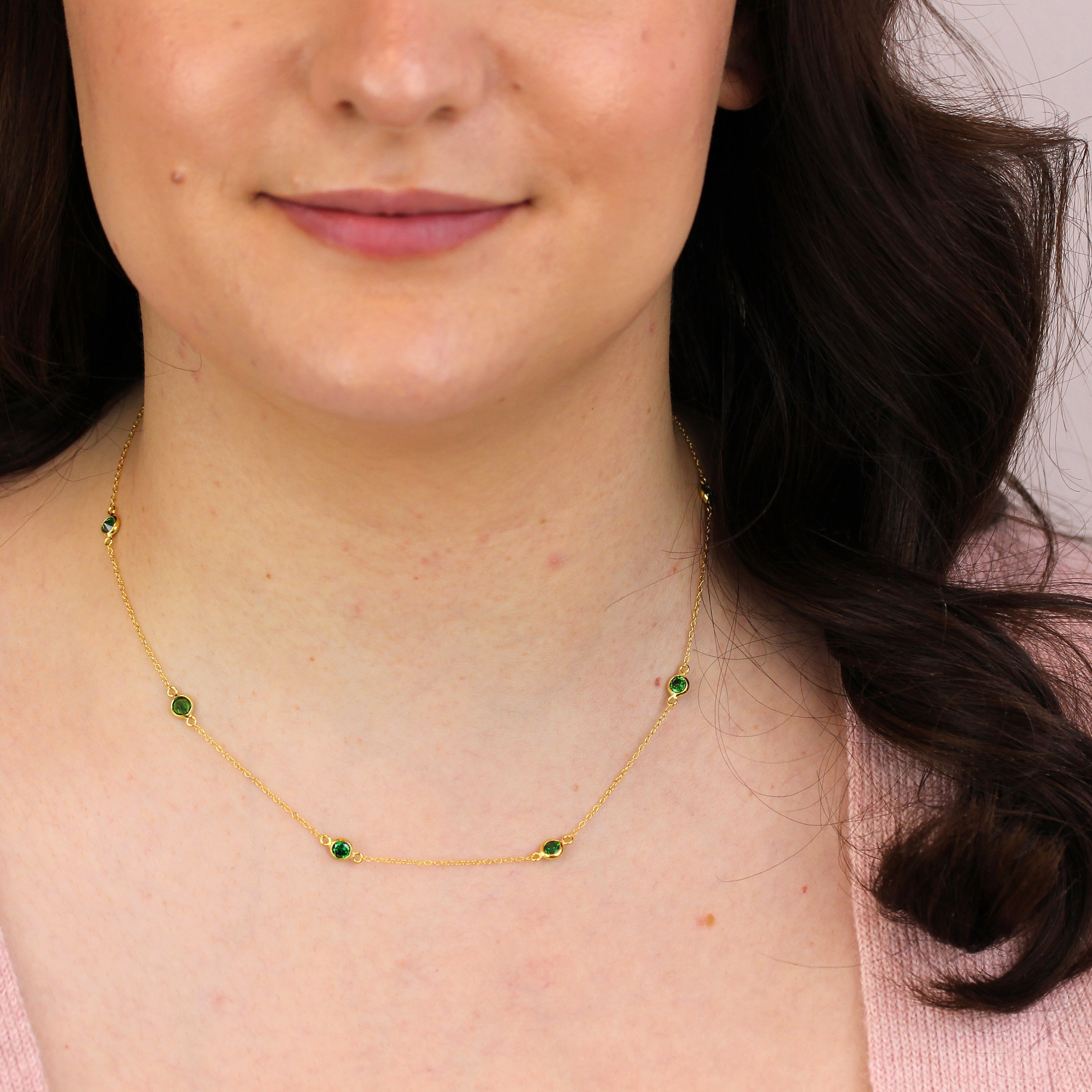Gold Plated Sterling Silver Emerald CZ May Birthstone Necklace