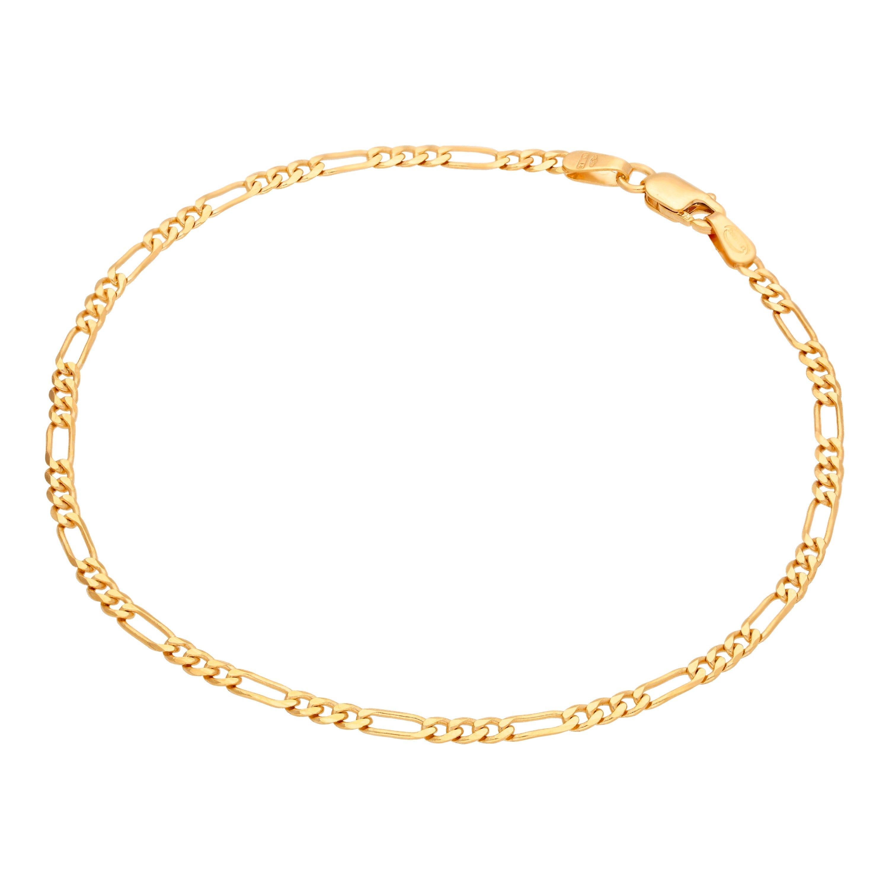 9ct Gold Diamond Cut Open Figaro Curb Chain Bracelet 7.5"