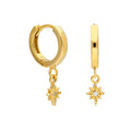 Gold Plated Sterling Silver CZ Star Charm 12mm Hoop Earrings