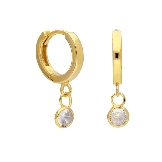 Gold Plated Sterling Silver CZ Charm Huggie Hoop Earrings
