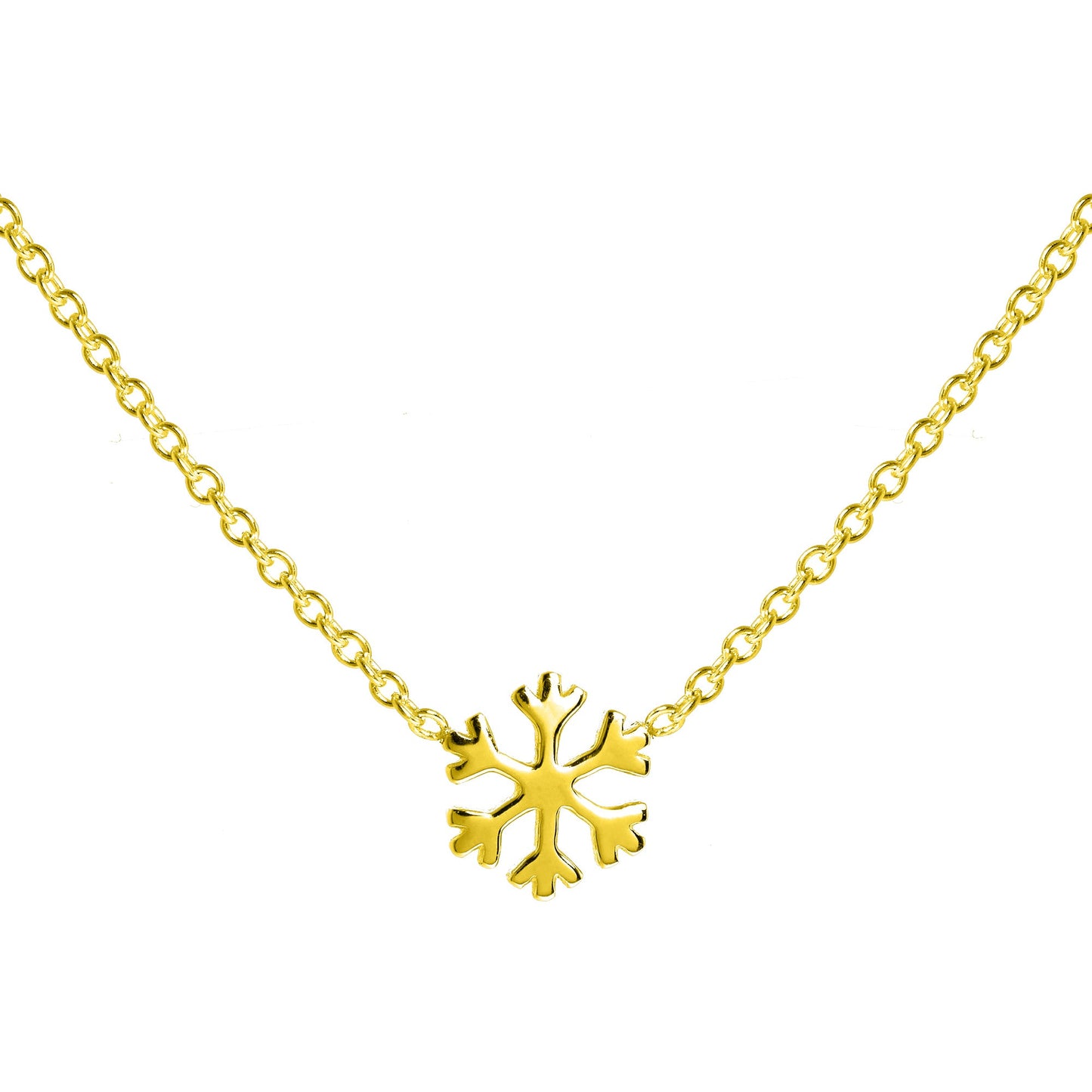 Gold Plated Sterling Silver Snowflake Necklace - 18 Inch