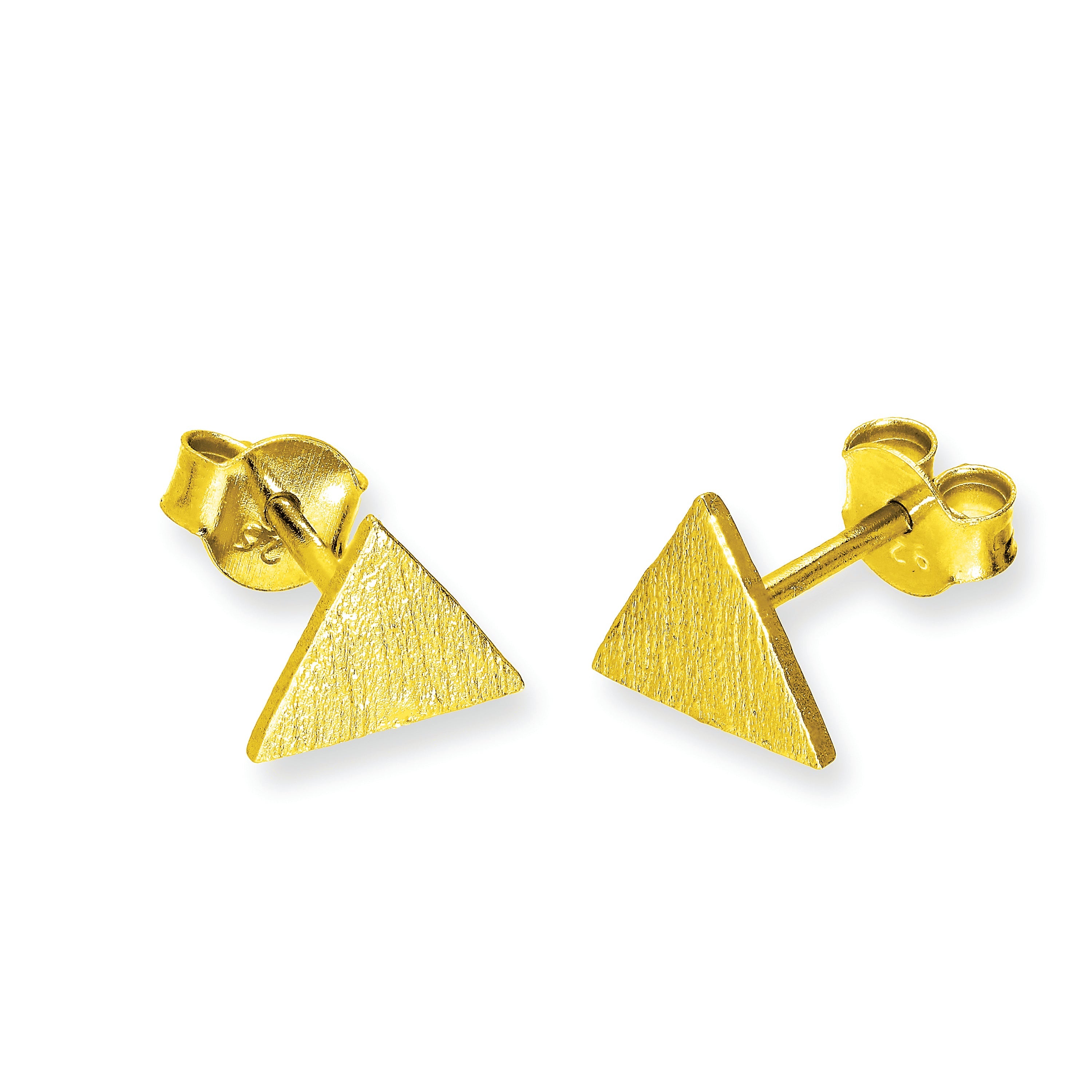 Gold Plated Sterling Silver Flat Brushed Triangle Stud Earrings