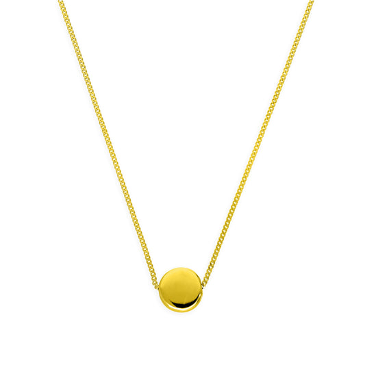 Gold Plated Sterling Silver Round Disc 16 Inch Necklace