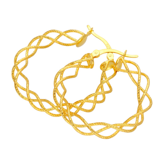 Gold Plated Sterling Silver Woven 30mm Hoop Earrings