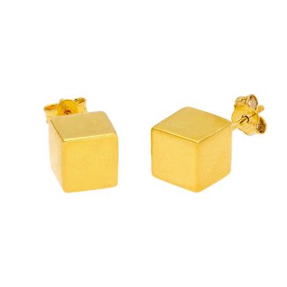 Yellow Gold Plated Sterling Silver 4mm - 7mm Cube Stud Earrings