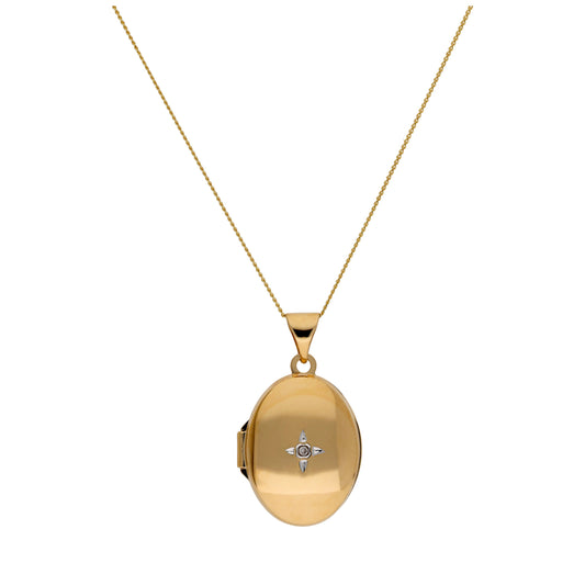 9ct Gold Oval Locket with Diamond Necklace - 16 - 20 Inches