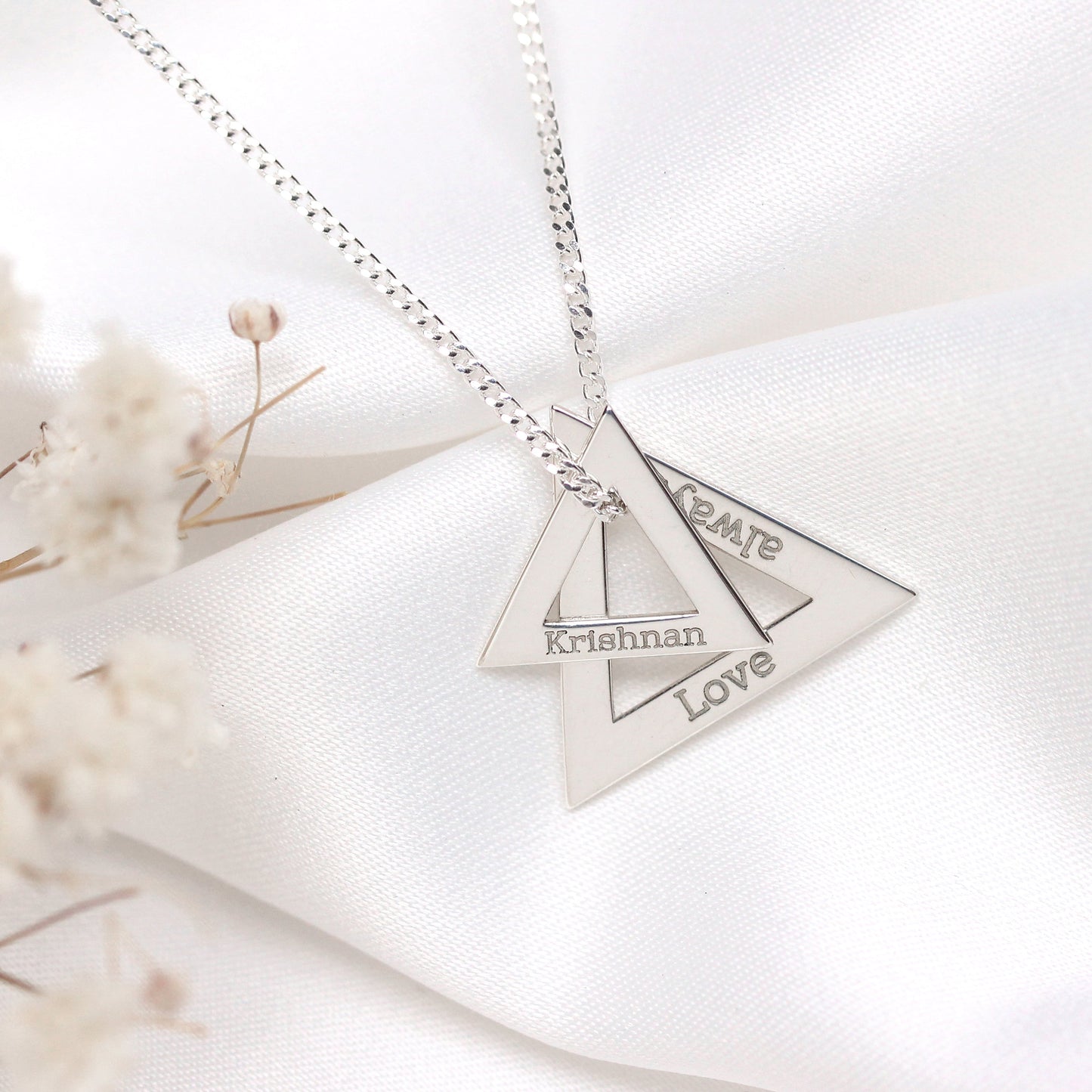 Maßgefertigt Sterlingsilber Doppel Dreieck Name Halskette 16 - 71cm
