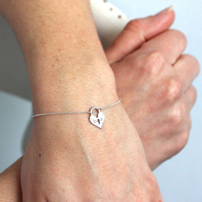 Bespoke Sterling Silver Initials Keyhole Heart Padlock Bracelet - jewellerybox