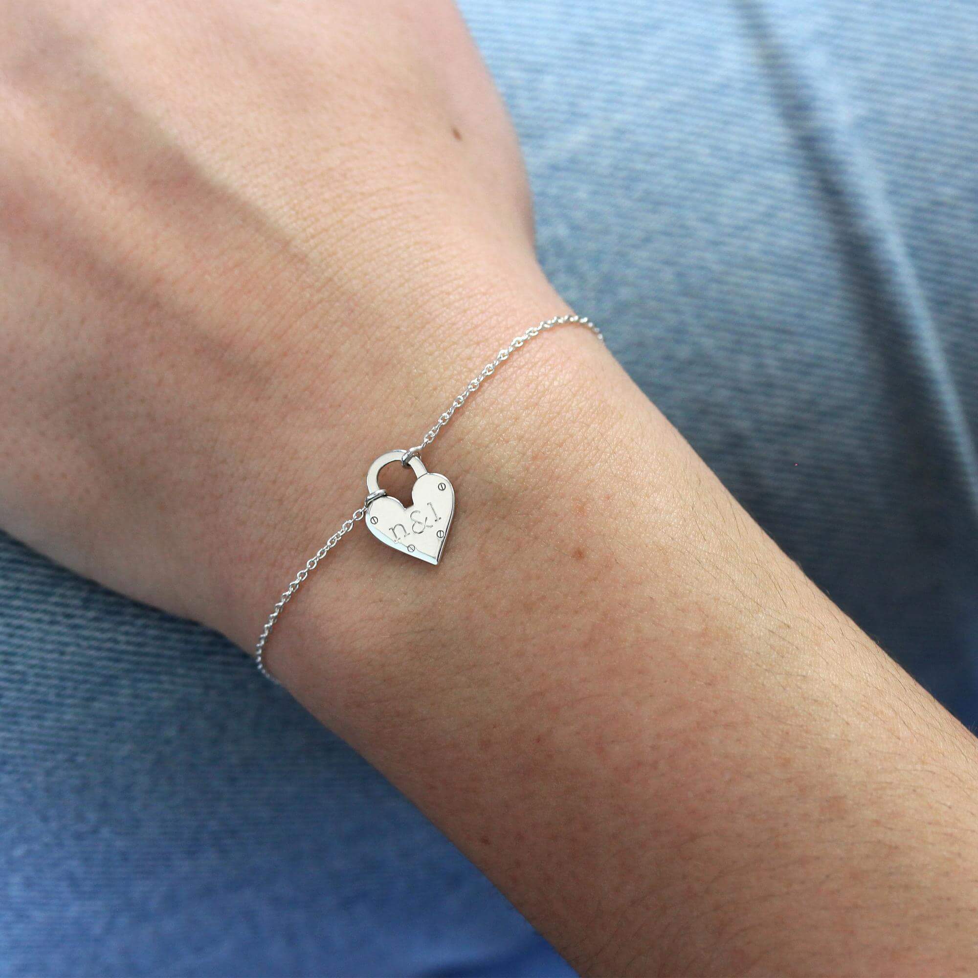 Personalised Sterling Silver Initials Heart Padlock Bracelet