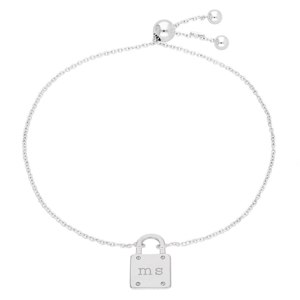Bespoke Sterling Silver Initials Padlock Adjustable Bracelet