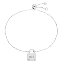 Bespoke Sterling Silver Initials Padlock Adjustable Bracelet
