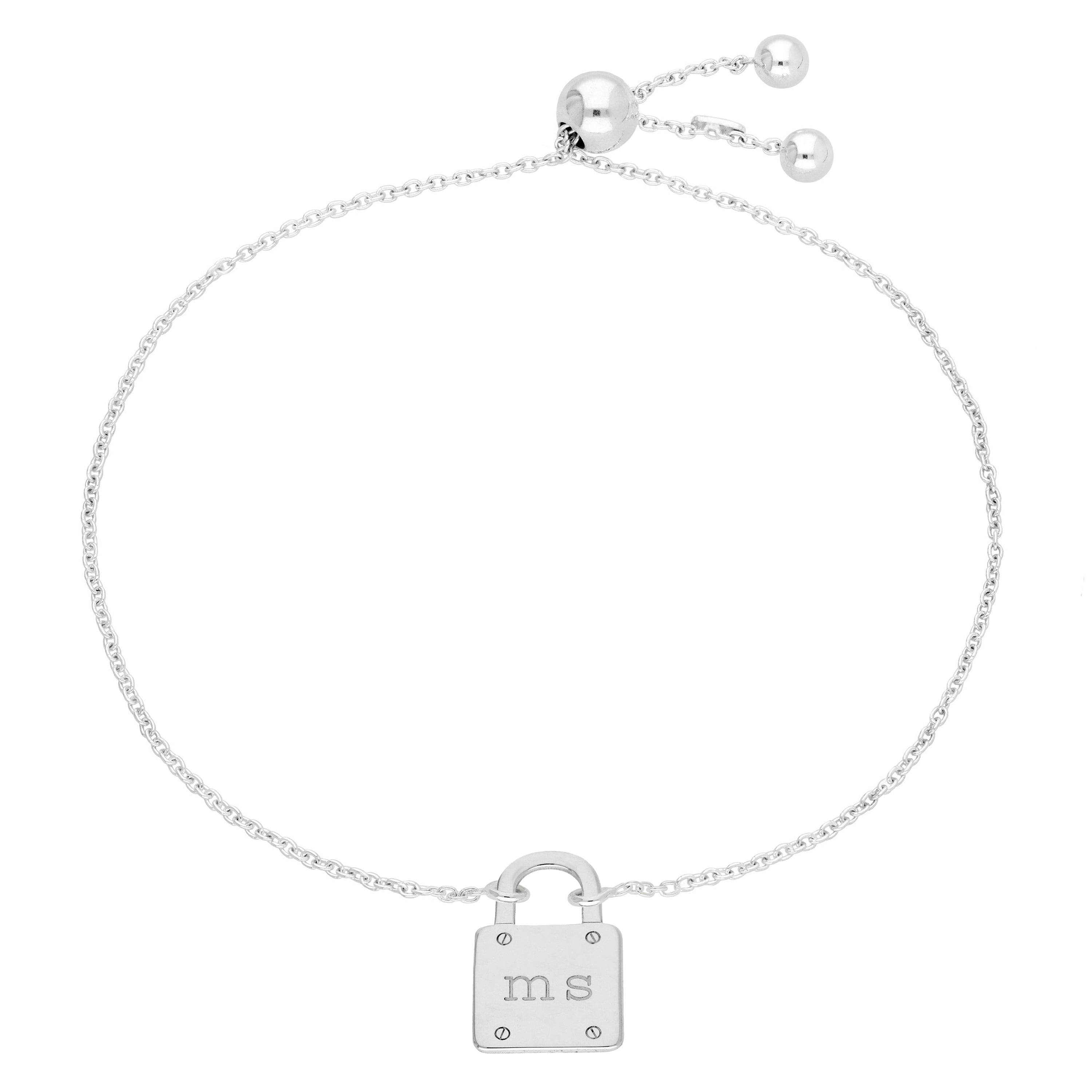 Bespoke Sterling Silver Initials Padlock Adjustable Bracelet