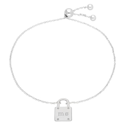 Bespoke Sterling Silver Initials Padlock Adjustable Bracelet