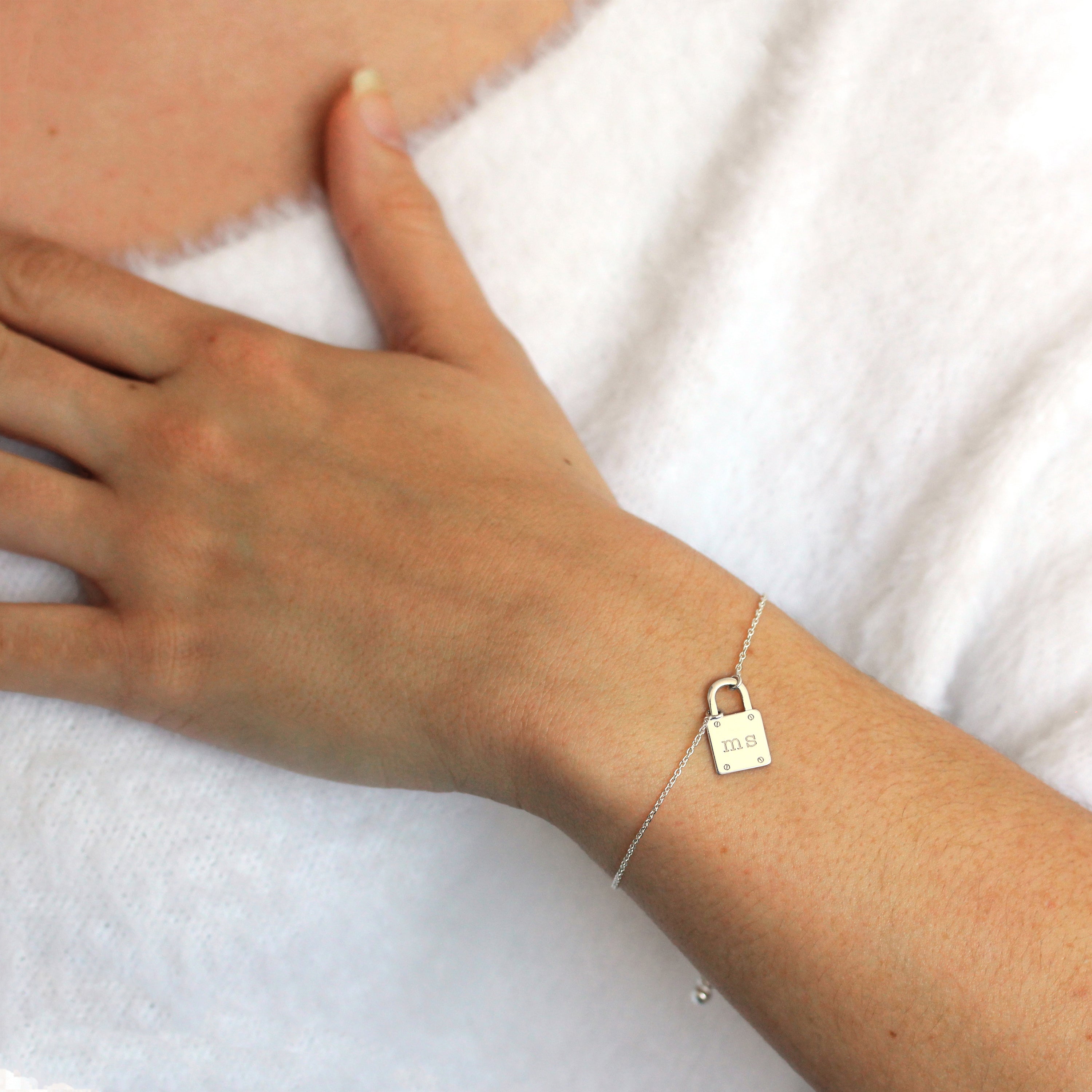 Bespoke Sterling Silver Initials Padlock Adjustable Bracelet