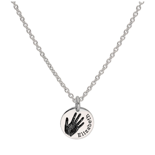 Bespoke Sterling Silver Handprint Round Name Necklace 16 - 24 Inches