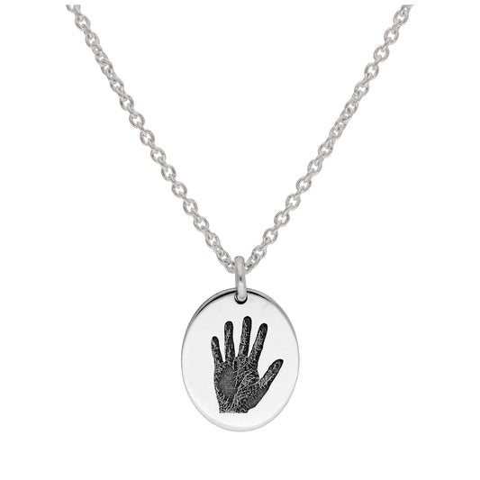 Bespoke Sterling Silver Handprint Oval Necklace 16 - 24 Inches