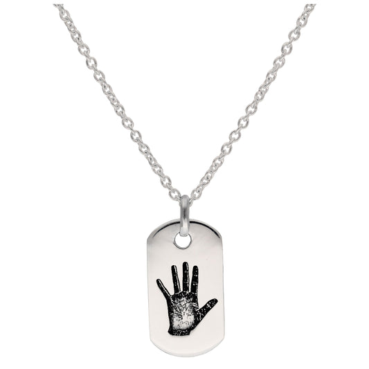 Bespoke Sterling Silver Handprint Dogtag Necklace 16 - 24 Inches