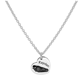 Bespoke Sterling Silver Footprint Heart Name Necklace 16 - 24 Inches