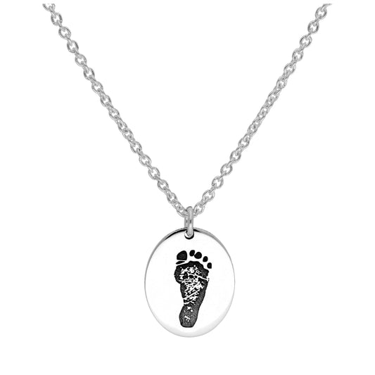 Bespoke Sterling Silver Footprint Oval Necklace 16 - 24 Inches