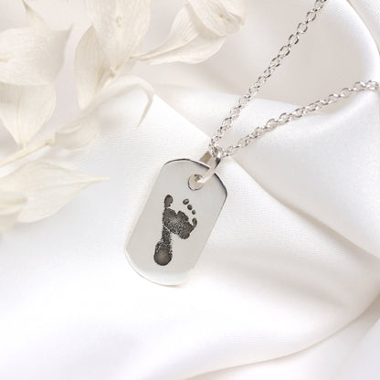 Bespoke Sterling Silver Footprint Dogtag Necklace 16 - 24 Inches