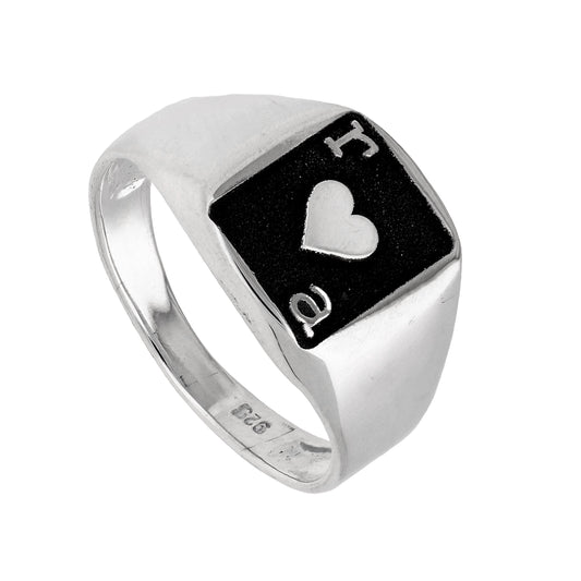 Bespoke Sterling Silver Hearts Playing Card Signet Ring