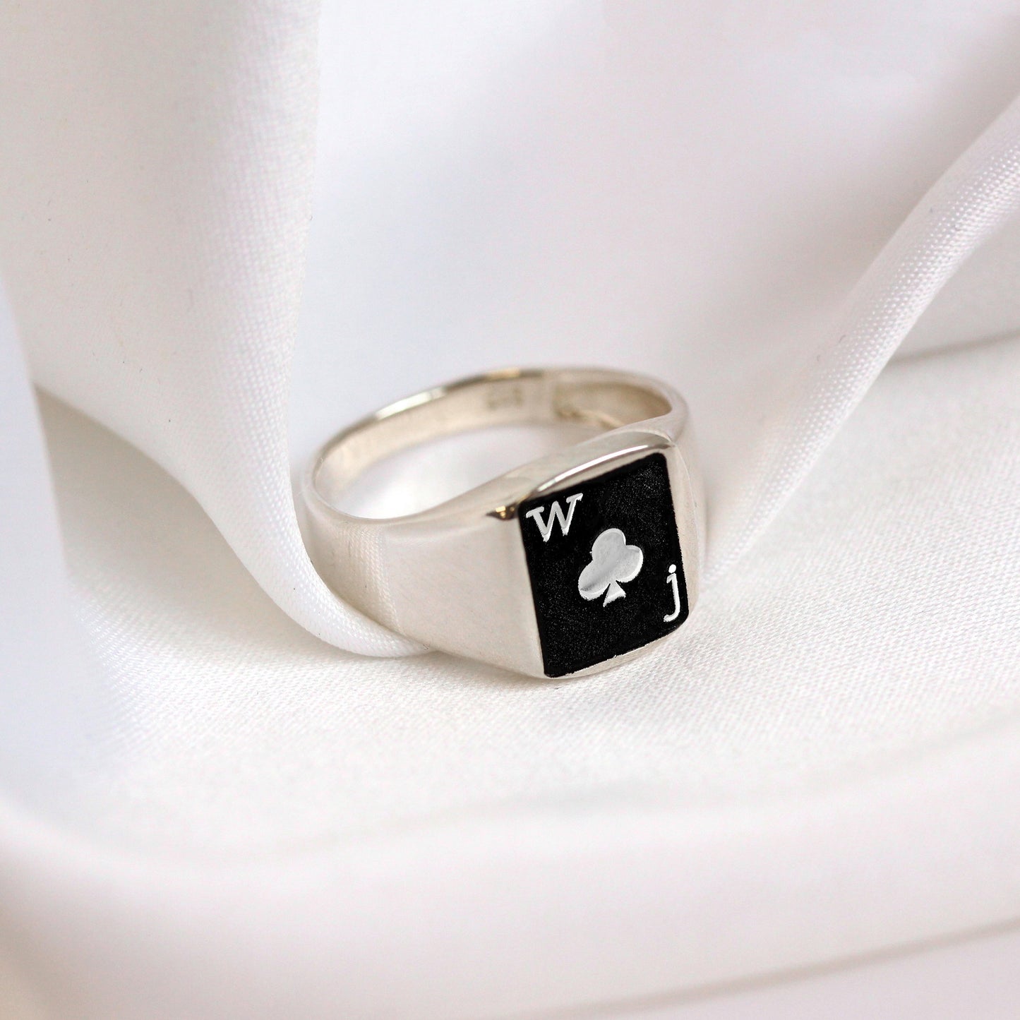 Bespoke Sterling Silver Clubs Playing Card Signet Ring