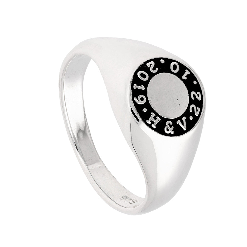 Bespoke Sterling Silver Message Circle Signet Ring J - Z+1