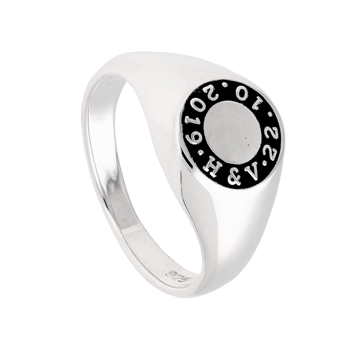 Bespoke Sterling Silver Message Circle Signet Ring J - Z+1