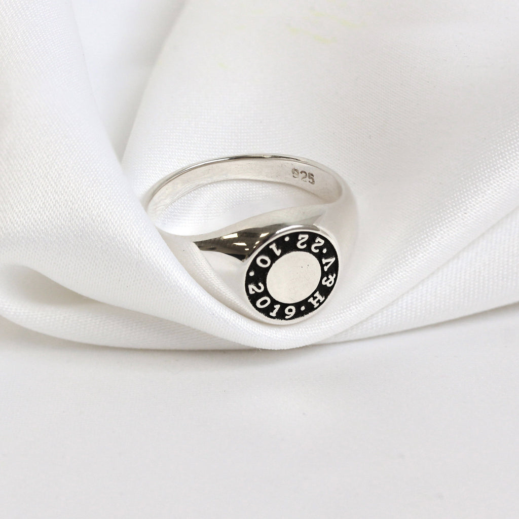 Bespoke Sterling Silver Message Circle Signet Ring J - Z+1