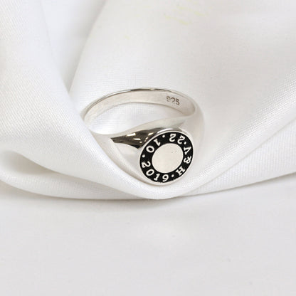 Bespoke Sterling Silver Message Circle Signet Ring J - Z+1