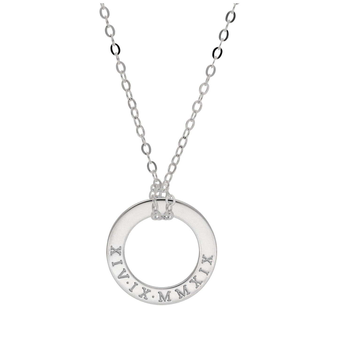 Bespoke Sterling Silver Roman Numeral Circle Necklace 16 - 28 Inches