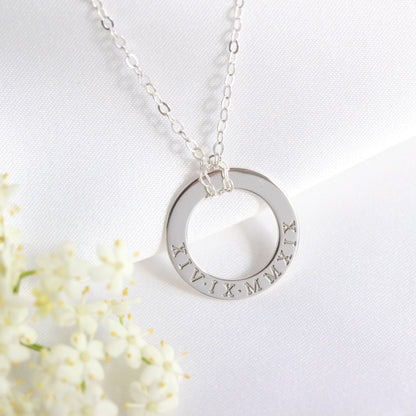 Bespoke Sterling Silver Roman Numeral Circle Necklace 16 - 28 Inches
