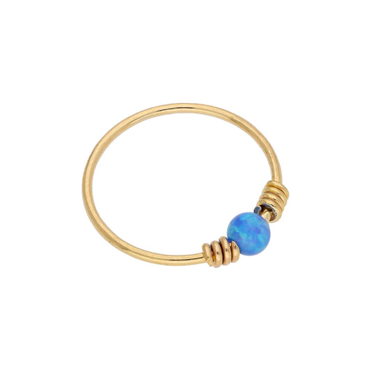 9ct Gold Spring Coil Blue Opal Stone 10mm 24Ga Nose Ring - jewellerybox