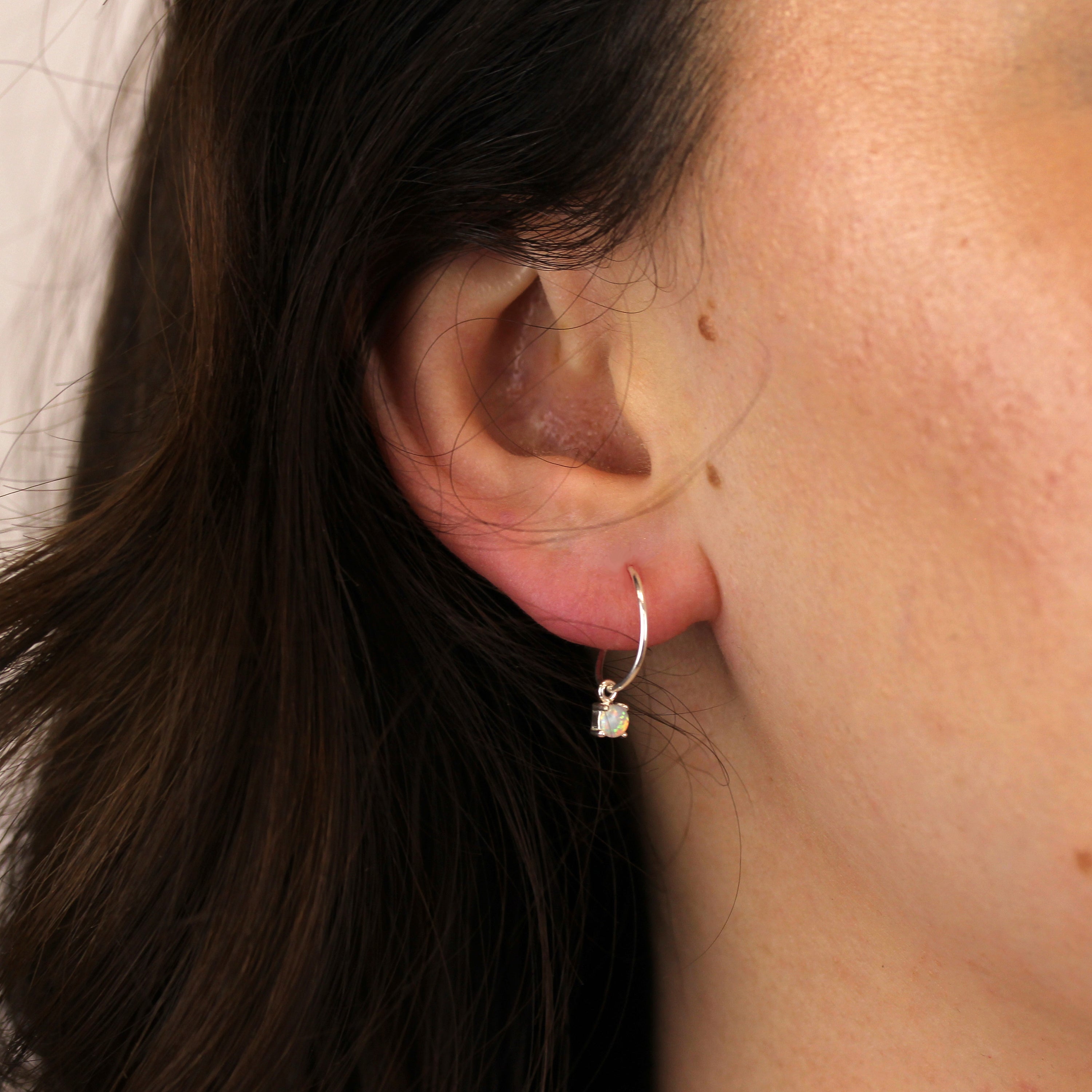 Sterling Silver CZ Opal October 12mm Charm Hoop Earrings