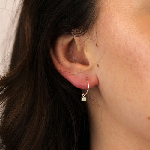 Sterling Silver CZ Opal October 12mm Charm Hoop Earrings