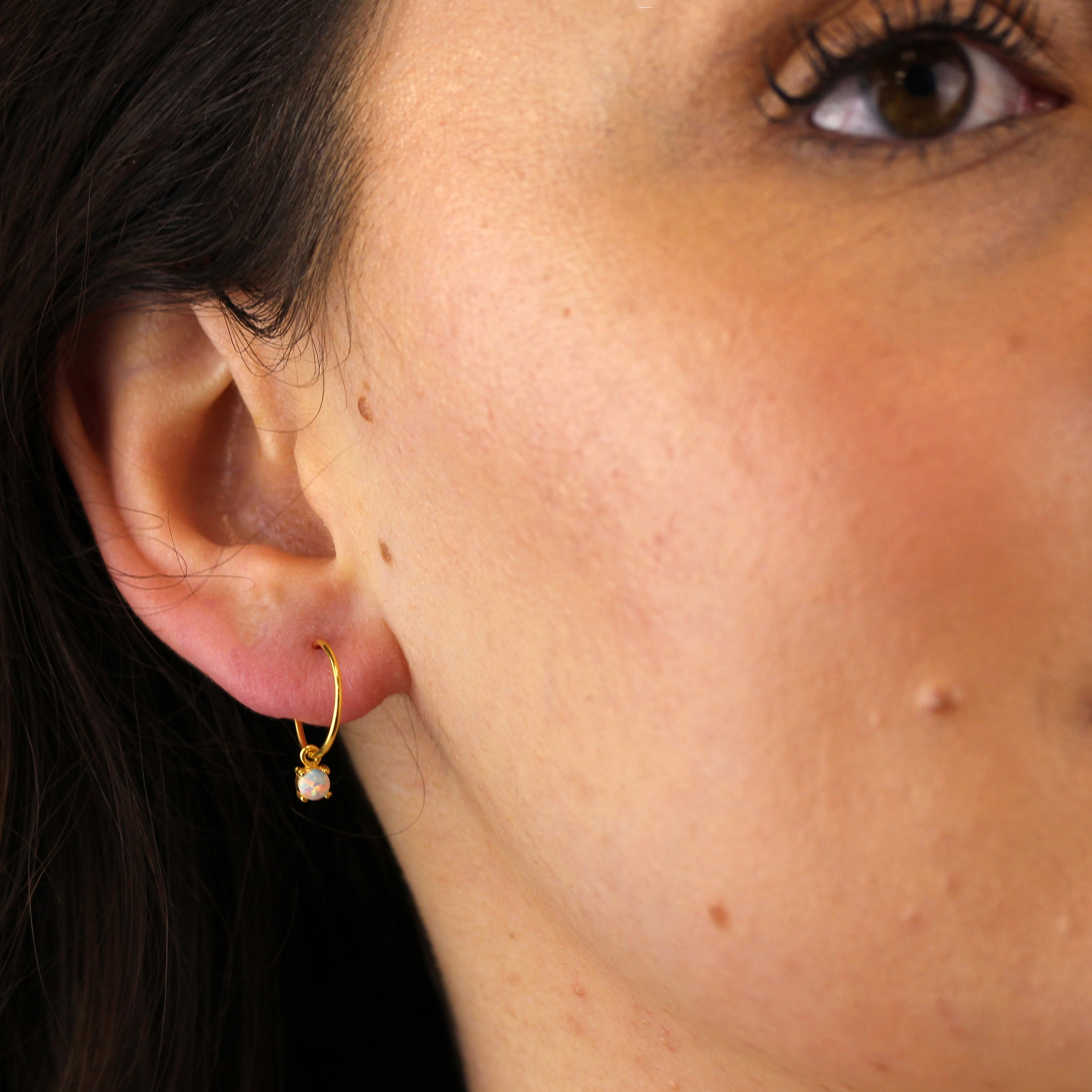 Gold Plated Sterling Silver Opal CZ 12mm Charm Hoop Earrings