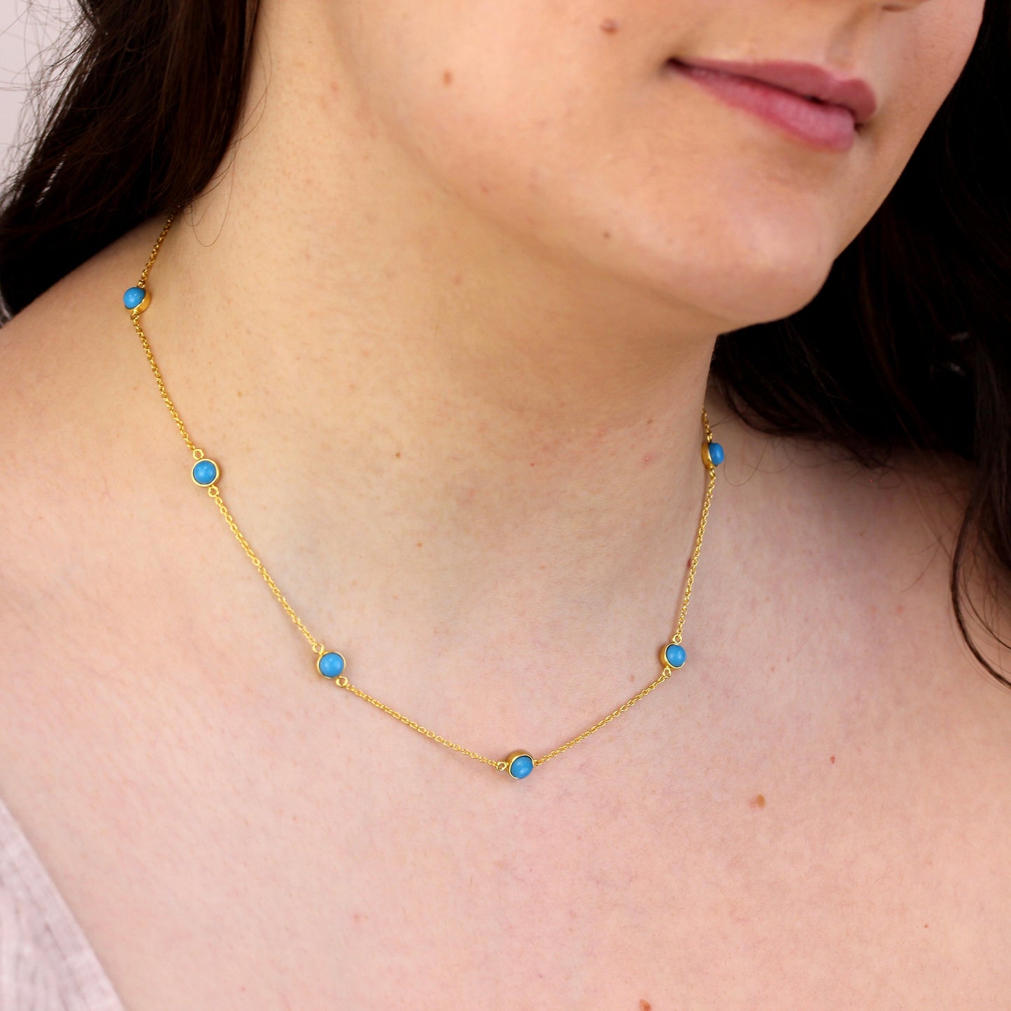Gold Plated Sterling Silver Multi Turquoise Birthstone Necklace
