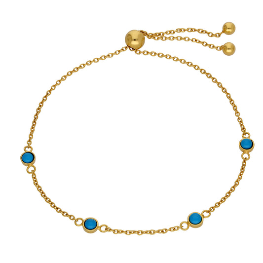 Gold Plated Sterling Silver Multi Turquoise Adjustable Bracelet