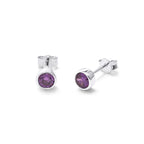 Sterling Silver Amethyst CZ Rub Over 4mm Stud Earrings