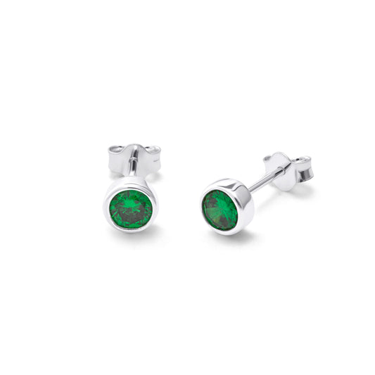 Sterling Silver Emerald CZ May Rub Over 4mm Stud Earrings
