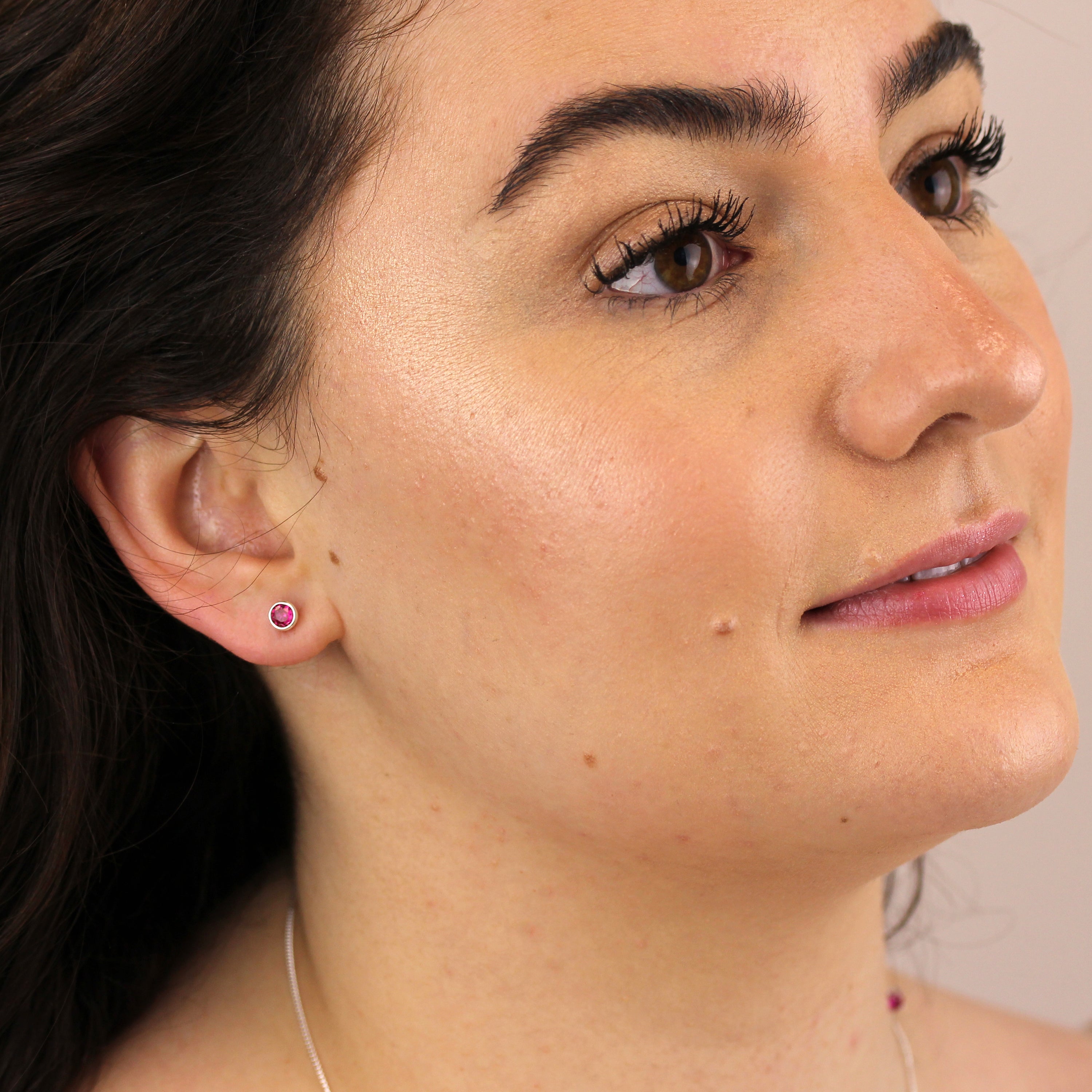 Sterling Silver Ruby CZ July Rub Over 4mm Stud Earrings