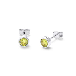 Sterling Silver Peridot CZ August Rub Over 4mm Stud Earrings