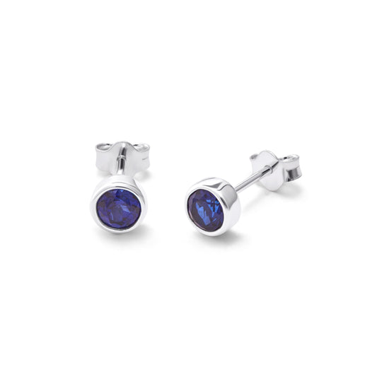 Sterling Silver Sapphire CZ Rub Over 4mm Stud Earrings