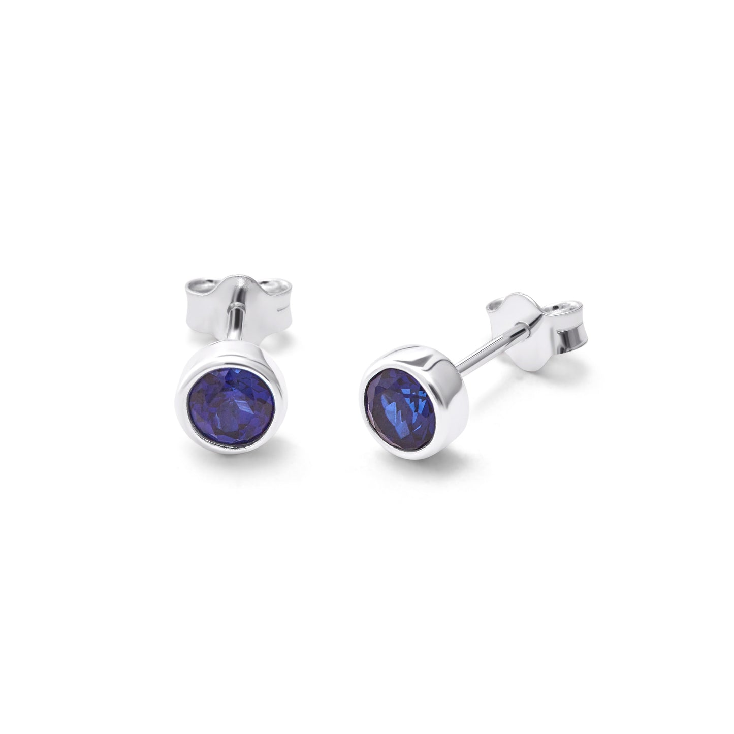 Sterling Silver Sapphire CZ Rub Over 4mm Stud Earrings