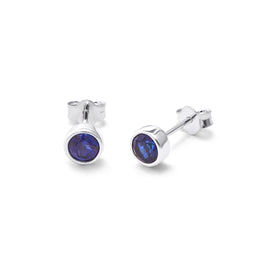 Sterling Silver Sapphire CZ Rub Over 4mm Stud Earrings