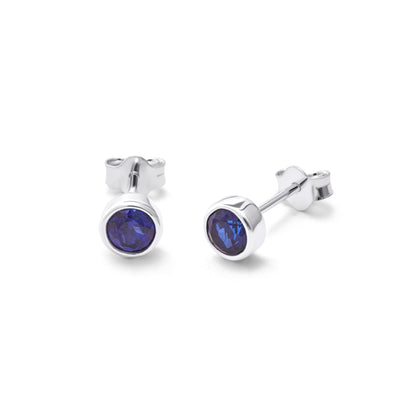 Sterling Silver Sapphire CZ Rub Over 4mm Stud Earrings