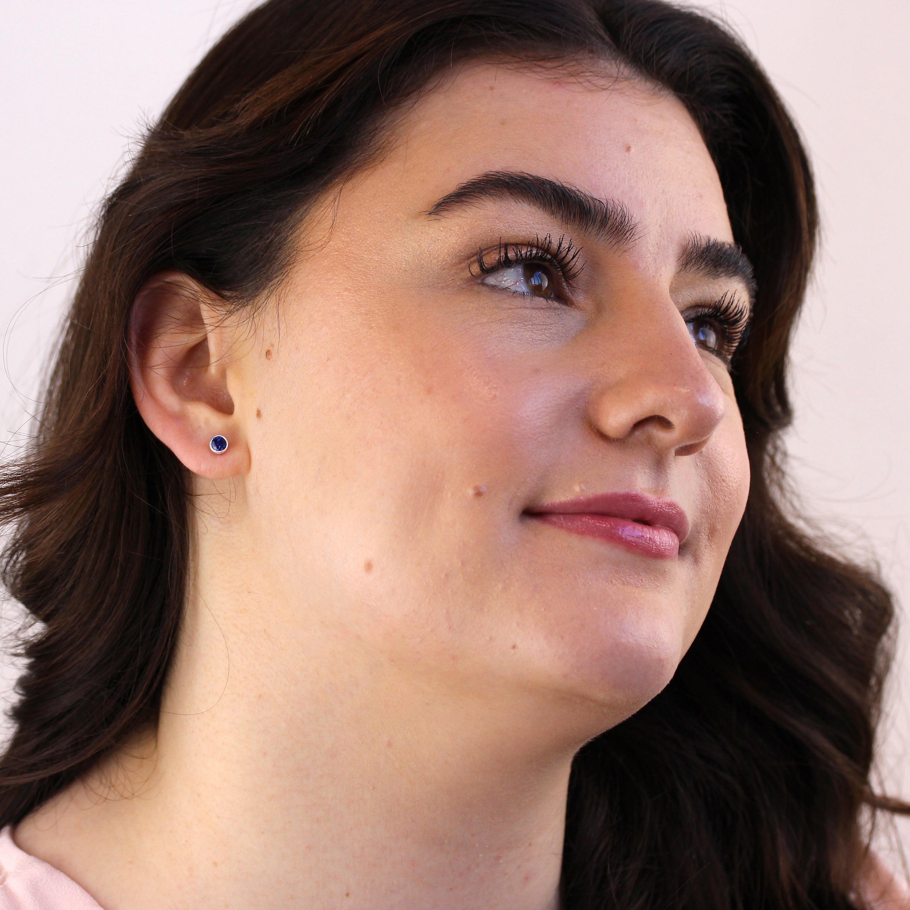 Sterling Silver Sapphire CZ Rub Over 4mm Stud Earrings
