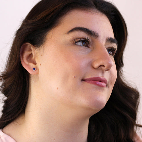 Sterling Silver Sapphire CZ Rub Over 4mm Stud Earrings