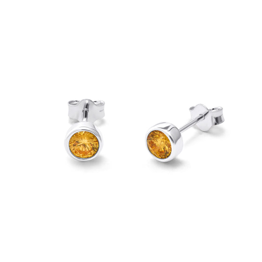 Sterling Silver Citrine CZ Rub Over 4mm Stud Earrings