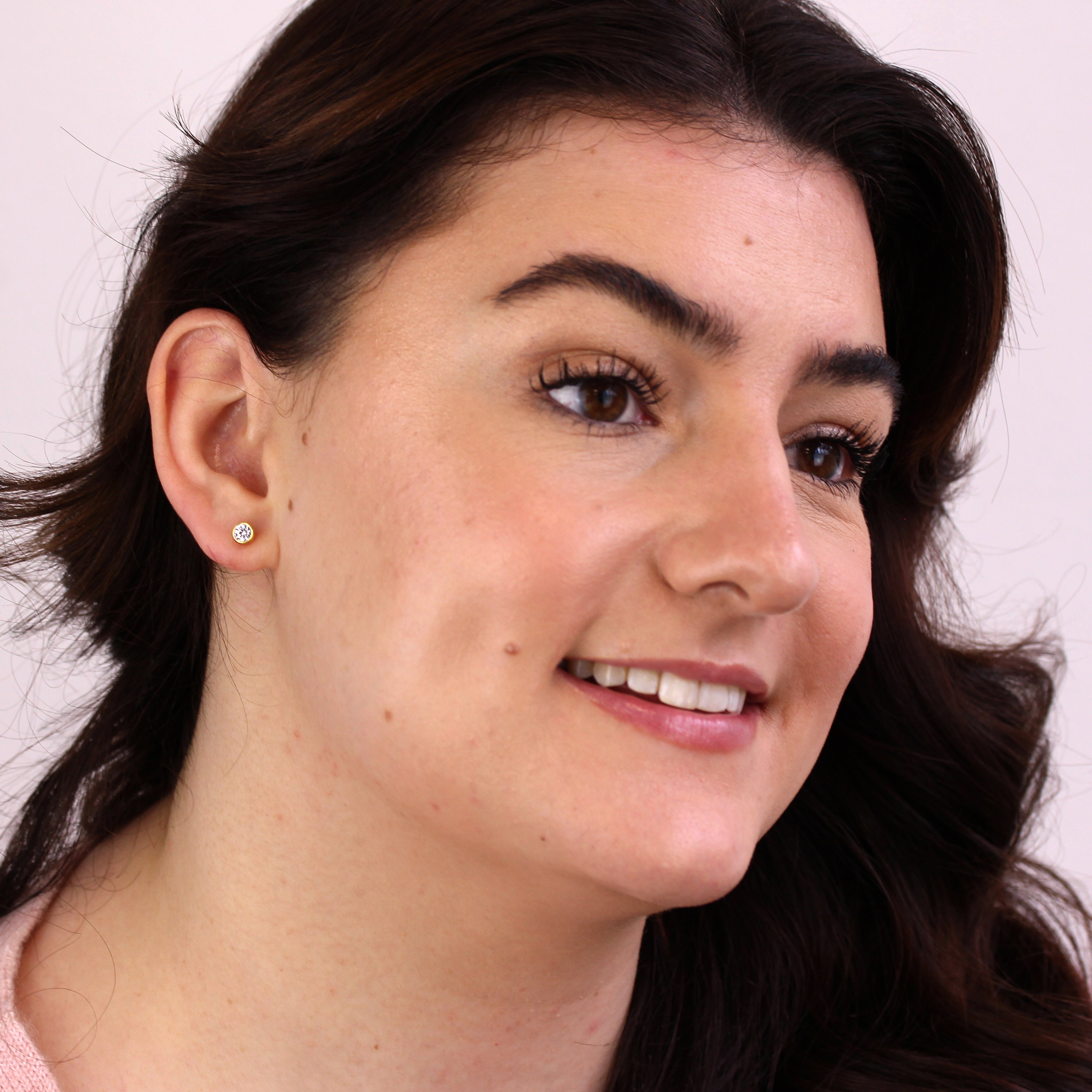 Gold Plated Sterling Silver CZ Rub Over 4mm Stud Earrings